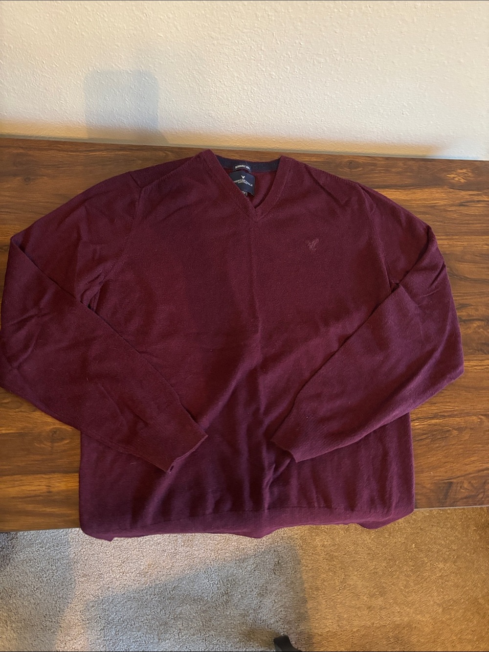 American Eagle Outfitters Men's V‑Neck Sweater in Wine